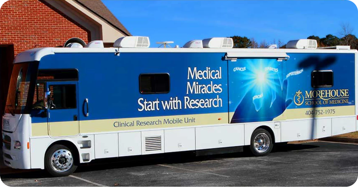 Mobile medical research unit parked outside